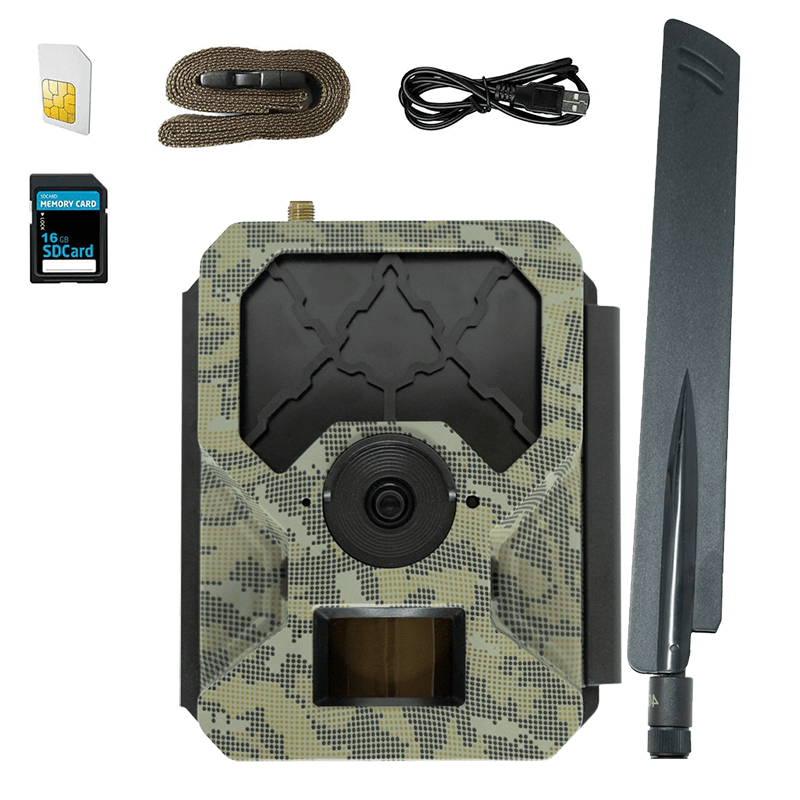 Inclus : eSIM, ceinture de montage, carte SD 16GB, antenne, câble USB (Cam - PC)